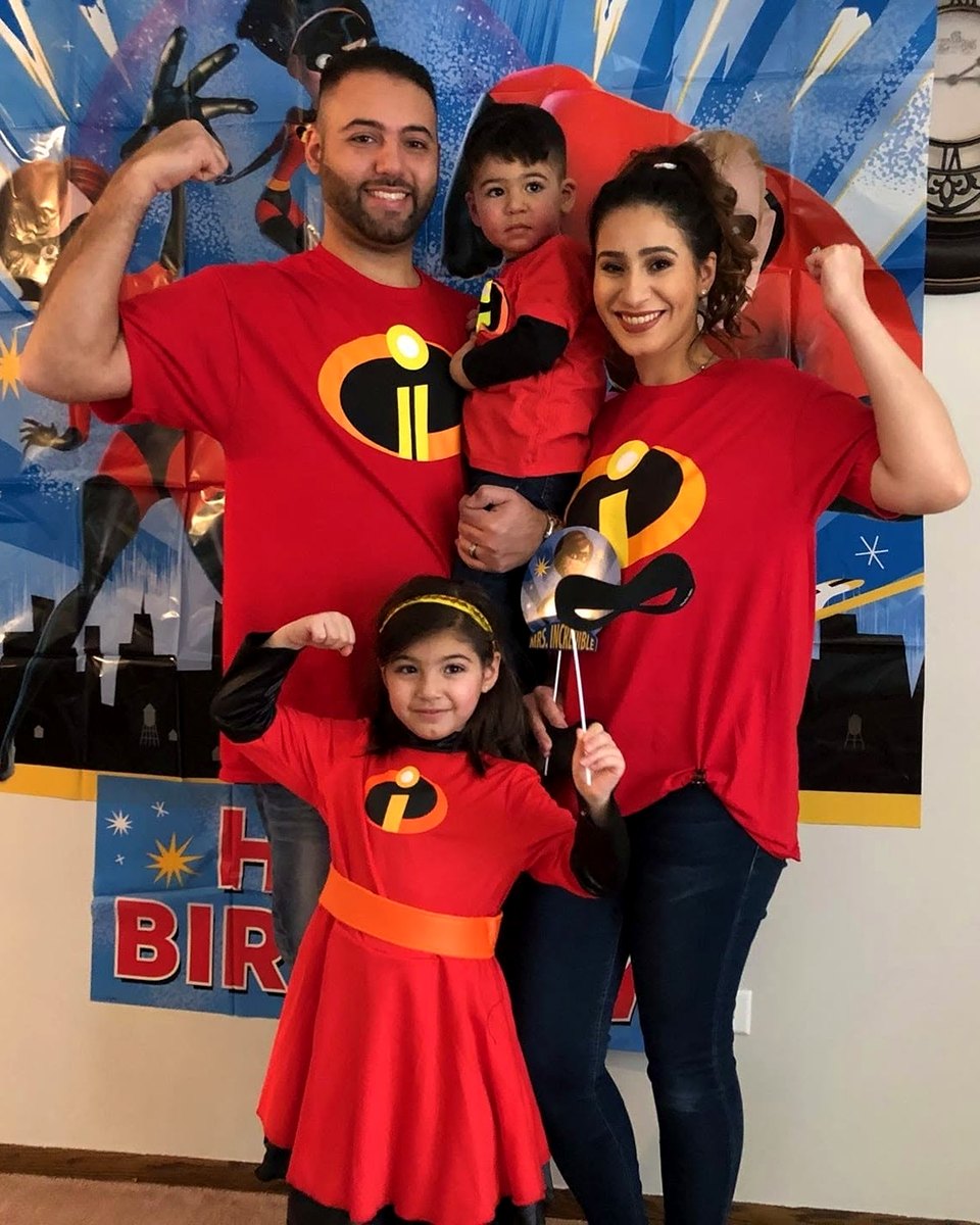A Chicago family dressed as The Incredibles in matching Halloween costumes from Halloween Land