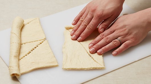If using crescent rolls: Unroll dough; separate at perforations, creating 4 rectangles. Press perforations to seal. If using dough sheet: Unroll dough; cut into 4 rectangles.