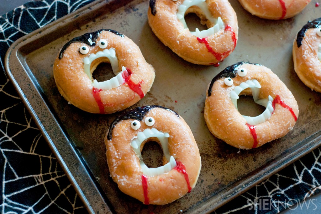 Turn doughnuts into a creepy, no-bake vampire treat