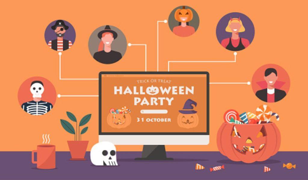 a virtual meeting for Halloween party
