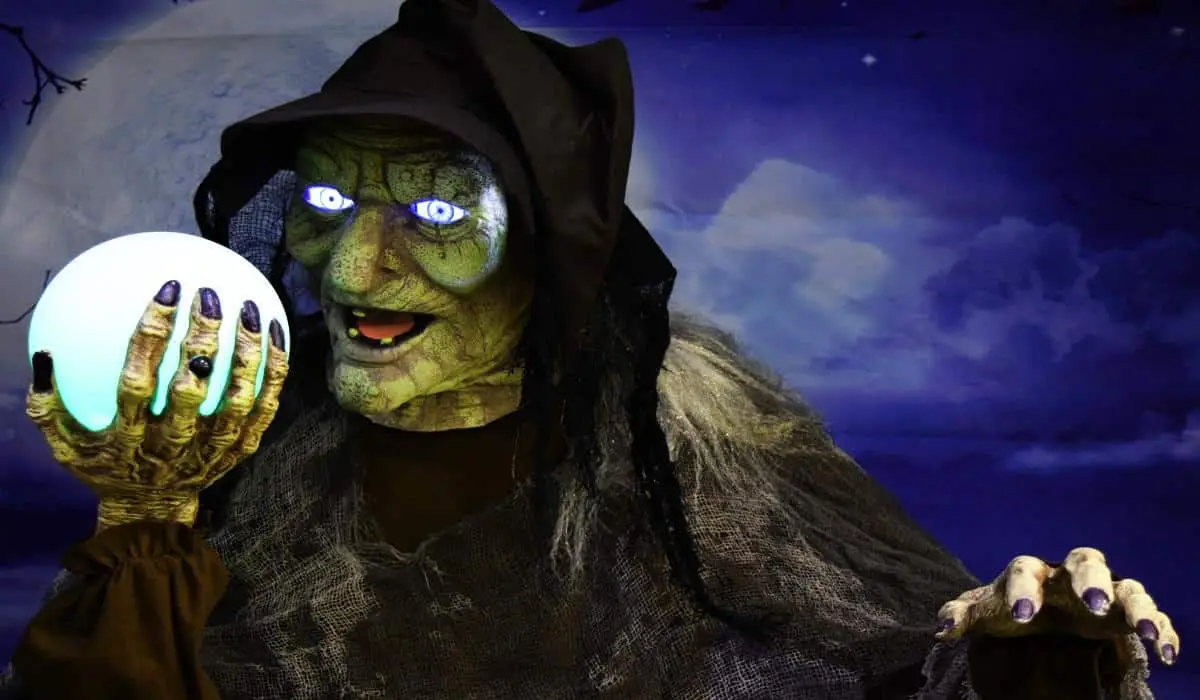 A witch holding a magic crystal ball.