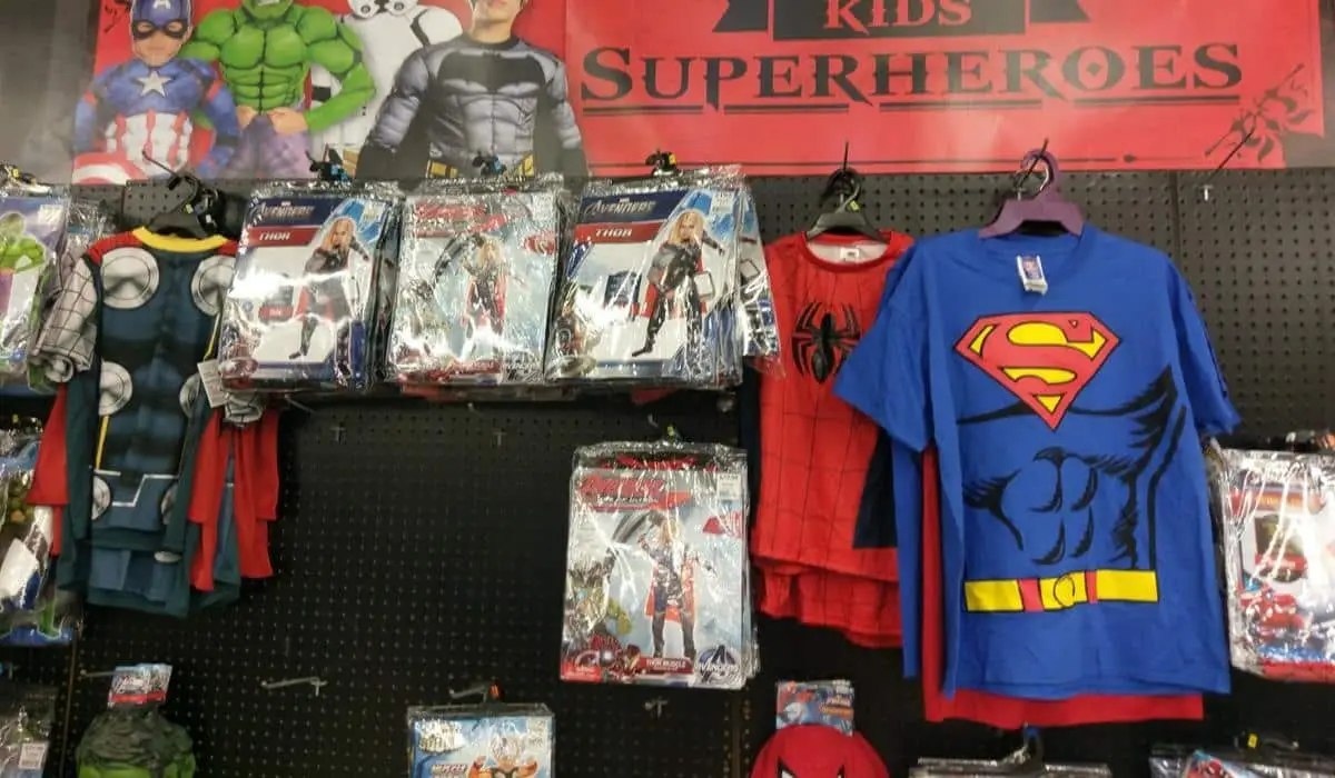 kid's Halloween costumes displayed at a store