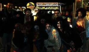 A group of people wearing DIY Halloween costumes