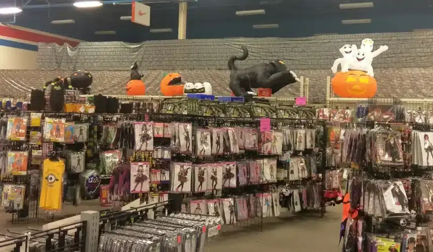 Halloween costumes and accessories inside of a Halloween store